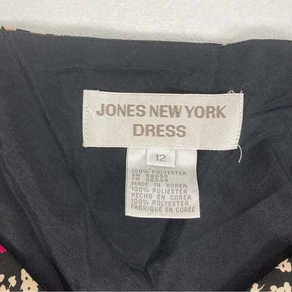 Jones New York Midi Dress Size 12 Women Black Floral Short Sleeve V Neck Pull On - Picture 6 of 16